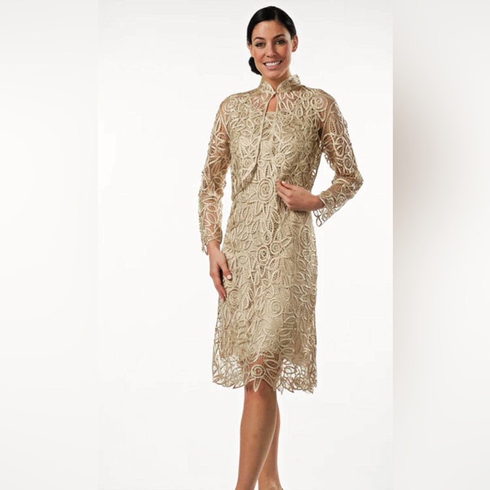 Soulmates Beige Lace Long Sleeve Dress silk L